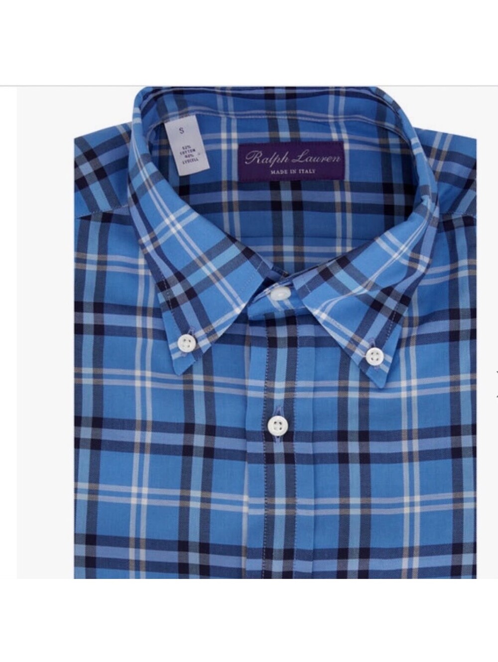 Purple Label Ralph Lauren men's button-down shirt in blue plaid. Size L